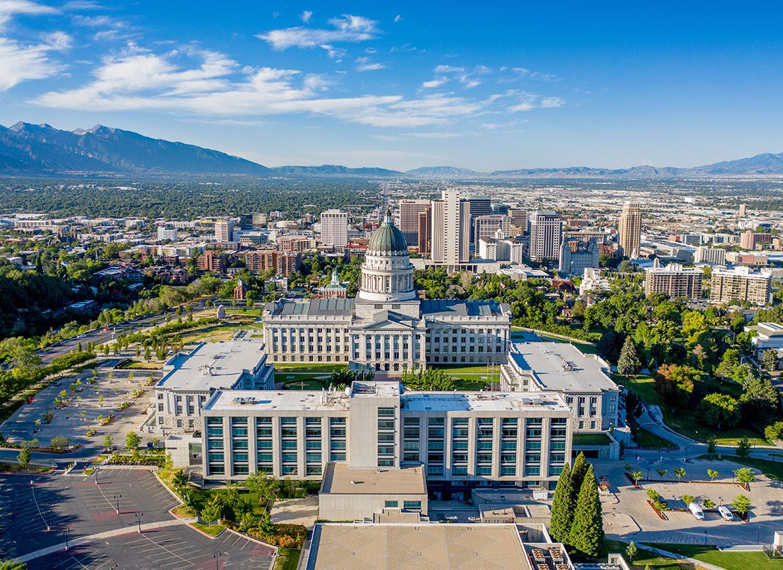 Contact - Aerial view of Utah State Capitol Building in Salt Lake City on a Sunny Day